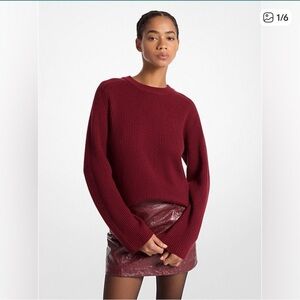 Suzy Shier Burgundy Ribbed Knit Crewneck Sweater, Size Medium
